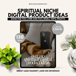 130 Spiritual Niche Digital Product Ideas eBook | Editable Canva Template with MRR & PLR Resell Rights