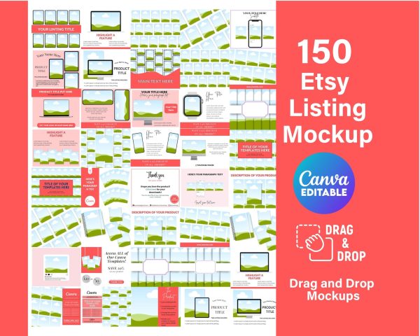Etsy Listing Mockup Canva bundle, Etsy Mockup Planners Journal, Drag and Drop Mockups