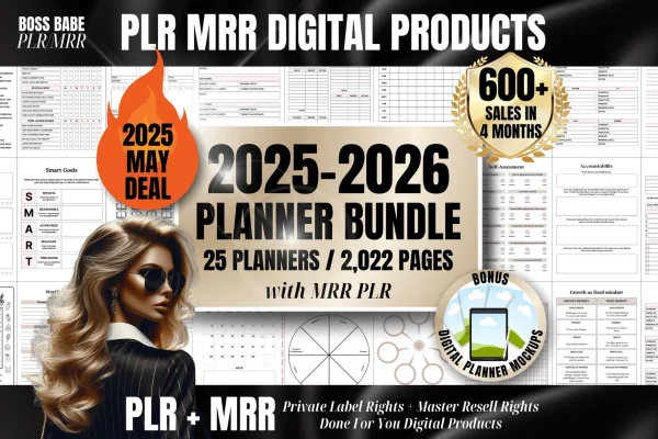 MRR PLR 2025 & 2026 Digital Planner Templates Bundle Master Resell Rights